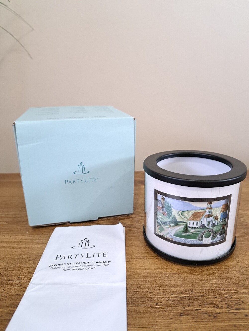 Vintage PartyLite Express It Tealight Luminary Country Coastal Village Scene NIB